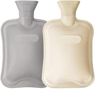 HomeTop Classic 2 Liters Rubber Hot Water Bottle, 2 Pack(2 Liters, White/Gray)