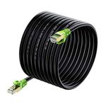 Outdoor Cat 7 Ethernet Cable 50ft, 26AWG Heavy-Duty Cat7 Networking Cord Patch Cable RJ45 Transmission Speed 10GbpsTransmission Bandwidth 600Mhz LAN Wire Cable SFTP Waterproof Direct Burial