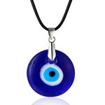 HALUKAKAH Evil Eye Necklace for Men Women,Sapphire Resin Blue Eye Pendant Wax Rope Handmade Protection Mal de Ojo Jewelry with Free Giftbox