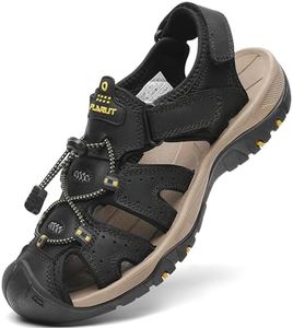FLARUT Men's Sport Sandals Outdoor Hiking Sandals Closed Toe Leather Athletic Lightweight Trail Walking Fishing Sandals Water Shoes (E-Black,41)