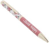 Graphique Pretty Floral Fashion Pen, 5.5" Refillable Black Ink Ballpoint Pink w/ "Think Happy" Quote & Matching Gift Box, Makes a Beautiful, Unique Gift