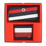 Tommy Hilfiger Nazare Leather Mens + Womens Wallet Gift Set for Unisex - Red+White+Blue/Navy
