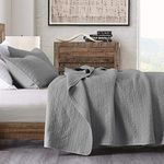 HORIMOTE HOME Quilt Set Queen Size Grey, Classic Geometric Spots Stitched Pattern, Stone-Washed Microfiber Chic Rustic Look, Ultra Soft Lightweight Quilted Bedspread for All Season, 3 Pieces