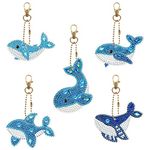 LUSandy 5pcs DIY 5D Blue Whale Diamond Painting Keychain Kits Full Drill Special Shape Whale Diamond Art Key Chain Key Ring Set for Backpack Shoulder Bag Accessories Adults and Kids