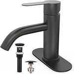 YUUTY Bathroom Faucet - Matte Black Bathroom Sink Faucet Single Handle, Modern Stainless Steel RV Lavatory Faucet, Bathroom Vanity Faucet with 4 inch Desk Plate for 1 or 3 Hole (Mate Black)