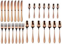 M T BROTHERS - Stainless Steel Flatware Set, Tableware Cutlery Set, Utensils for Kitchens, Dishwasher Safe(Fork 7+Knife 7+Salad Spoon 7+Tea Spoon 7) (Rose Gold Spoon, 28)