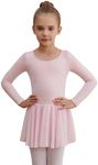 WEGETIT Long Sleeve Girls Leotard Gymnastics Leotards for Girls Ballet Dance Dresses with Skirt (Pink,2-4T)