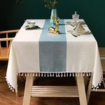 Deep Dream Tablecloth, Embroidered Table Cloth Cotton Linen Wrinkle Free Tablecloths Washable Dust-Proof Table Cover for Kitchen Dinning Party (Rectangle/Oblong, 55 x 86 Inch, Sky Blue)