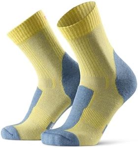 DANISH ENDURANCE Merino Wool Lightweight Anti Blister Hiking Socks, Breathable Trekking Socks, Unisex Adults, Yellow/Flint Grey, Size 9-12, 1 Pair
