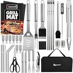 ROMANTICIST 35PCS Grill Set with Thermometer, 2 Steak Knife, 2 Steak Fork, Heavy-Duty Grill Utensils, Stainless Steel Grill Tool Set, Grill Accessories with Storage Bag, for Men/Women