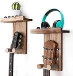 Keebofly Guitar Wall Mount,2 Pack Guitar Wall Hangers Holder Guitar Hangers Shelf with Pick Holder Wood Guitar Rack for Acoustic or Electric Guitar,Ukulele,Bass,Mandolin Brown,[Patented]