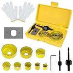 11PCS Hole Saw Cutter Kit,Carbon Steel Downlights Drill Bit Tools with A Pair of Gloves and Storage Box,for Plasterboard,Wood,PVC Board,Plastic Plate