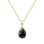 Linawe Black Crystal Gold Chain Necklace for Women Trendy, Imitation Diamond Pendant Boho Cubic Zirconia Birthstone Rhinestone Teardrop Necklace, Preppy Queen Costume Jewelry