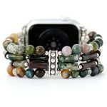 Somesame Boho Beaded Bracelets Watch Bands for Women Compatible with Apple Watch Band 45mm 44mm 42mm 46mm 49mm India Agate Elastic Stretch Handmade Strap for iWatch Ultra SE Series 10 9 8 7 6 5 4 3 2