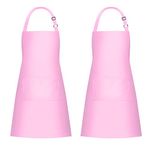 Jubatus 2 Pack Bib Aprons with 2 Pockets Cooking Chef Kitchen Apron for Women Men, Pink