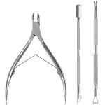 Sularpek Cuticle Remover Tool Set with Cuticle Cutter and Cuticle Pusher, 3 in 1 Professional Cuticle Remover, Cuticle Scissors, Stainless Steel Nail Care Tool for Manicure and Pedicure (Silver)