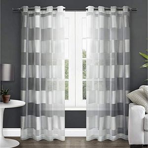 Exclusive Home Navaro Striped Sheer Grommet Top Curtain Panel Pair, 54"x108", Winter White