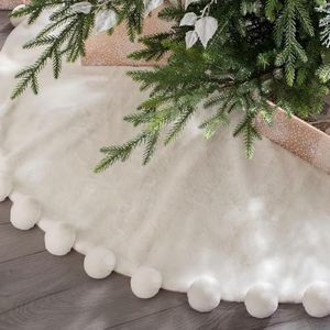 ORTIGIA White Christmas Tree Skirt 48 Inch with POM POM, White Faux Fur Soft Plush Christmas Xmas Tree Skirt for Christmas Tree Winter Home Holiday Party Ornaments Indoor Decor Decoration