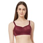 SOIE Women Full Coverage Polyamide Spandex Padded Non Wired Lace Bra, Crimson, 38B