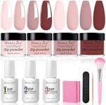 Honey Joy Dip Powder Nail Kit Starter,4 Colors Gentle Nude Brown Pink Neutral Skin Dipping Powder Liquid Set with Base Top Coat for Nail Art Manicure Salon DIY No LED Nail Lamp Needed，Dip-7pcs-07