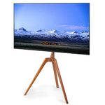 VIVO Wooden Easel TV Floor Stand, 45 to 65 inch LED LCD Screen, Studio TV Display Stand, Adjustable TV Mount with Swivel and Tripod Base, Black Bracket, Walnut Legs, STAND-TV65C