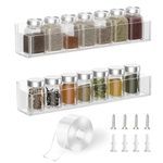 PMMASTO Adhesive Spice Rack Organizer for Cabinet, Acrylic Spice Rack Wall Mount, Space-Saving Spice Organizer Wall Spice Rack for Kitchen Cabinet, Cupboard, Countertopor Pantry Door (Clear - 2 PACK)