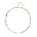 Wellike Colorful Beaded Necklace for Women Freshwater Beaded Pearl Choker Necklace Evil Eye Pearl Necklaces for Teen Girls Stainless Steel 18K Gold Plated Necklace Y2K Trendy Pearl Necklace Women,