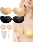 EOAMGO Sticky Bra for Women, Stick on Bra, Breathable Backless Push Up Bra, Reusable Invisible Adhesive Strapless Bra for Evening Dress (UK, Cup & Band, C, Skin Colour and Black)