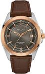 Bulova Men's Precisionist 3-Hand Calendar Rose Gold and Stainless Steel with Brown Leather Strap and Gray Dial Style: 98B267, Two-Tone/Gray dial, Preciscionist