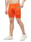 TRUEREVO 5 Inch Running Tight Shorts with Mobile Phone Pocket for Men Ultra Light Dry Fit Polyester Fabric (161164ORNG_XXL_Orange_XXL)