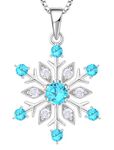 Vesitim 925 Sterling Silver Snowflake Necklace Women Frozen Snow Flower Christmas Jewelry Gift with Birthstone, Sterling Silver, Aquamarine