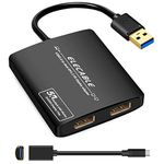 ELECABLE Usb 3.0 To Dual Displayport Adapter, Dl-6950 Chip Usb Graphics Card 4K+4K @60Hz Extend Mirror Video Audio To Dual Monitor Compatible With Windows,Mac Os,Android,Chrome Os,Ubuntu (Dp+Dp)