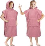 SUN CUBE Kids Changing Robe Surf Poncho, Kids Beach Towels, Hooded Towel for Teens Bath Pool, Microfiber Quick Dry Wearable Towel Poncho with Hood, Swim Towel for Girls 8-12 Years, Pink