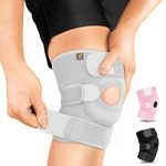 BRACOO Adjustable Compression Knee Patellar Pad Tendon Support Sleeve Brace for Men Women - Arthritis Pain, Injury Recovery, Running, Workout, KS10 (Grey)