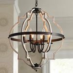 Bestier Orb 6-Light Chandelier Rustic Vintage Globe Farmhouse Chandelier in Black Metal White Distressed Wood Color Painted Finish Foyer Chandelier Dining Light Living Room Lighting Kitchen Island