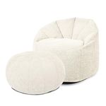 rucomfy Beanbags Snug Cinema Bean Bag Chair - Soft Fabric Adult Beanbag Lounger Seat with Filling Included - Luxury Home Furniture Accent Armchair - D90cm x H87cm (Oat, with Matching Pouffe)