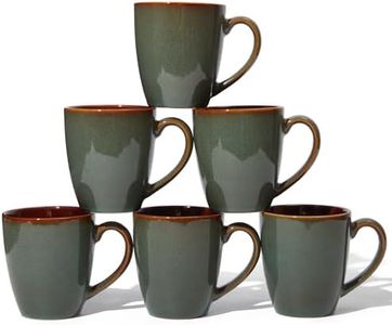 Pokini Coffee Mug 14 oz, Ceramic Coffee Mugs Set of 6, Reactive Glaze Mug for Latte/Tea/Cappuccino, Large Stackable Mug Set for Men, Women, Dad, Mom, Dishwasher & Microwave Safe, Brown Green
