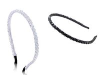 El Regalo 2PCs Rhinestone Hair Bands for Kids/Girls/Teens/Women | Tiara Bridal Headpieces | Crystal Headband Fine Glitter Crystal Hairband Rhinestone Headband (Black & White)