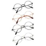 JoXiGo 4 Pack Reading Glasses for Women Men Retro Round Metal Frame, +2.0