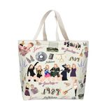 PALAY Girls Canvas Tote Bag Taylor Swift Print Canvas Bag Cartoon Picture Print Shopping Bag Zipper Bag Book Bag Taylor Swift Fans Merchandises Gift Canvas Tote Bag,Beige