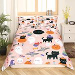 Happy Halloween Bedding Set Double Size Pumpkin Lantern Duvet Cover Cobwebs Castle Comforter Cover Spooky Cat Bat Quilt Cover For Boys Girls Halloween Decor Nightmare Before Christmas Ornaments