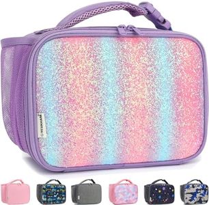 GYEUKHAM Insulated Lunch Box for School, Thermal Reusable Durable Freezable Lunch Bags for Kids Boys Girls Men Women - Small Soft Cooler Portable Lunch Tote Kit for Work Picnic Travel,Purple Glitter
