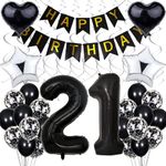 Balloon 21st Birthday Decoration, Black Birthday 21 Years Men, Black and White Party Decoration, 21st Birthday Women Men, Silver Birthday Decoration 21 Years Women, 21st Birthday Decoration for Men