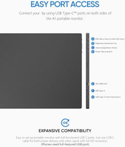 ARZOPA 15.6" FHD Portable Monitor – IPS, USB-C & HDMI, Kickstand
