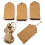 Blank Gift Tags with String, 100 Pcs Kraft Paper Gift Price Tags Brown Rectangular Hang Tag Labels for Wrapping Wedding Packing