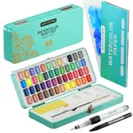 ARTISTRO Watercolor Paint Set, 48 Vivid Colors in Portable Box, Including Palette Metallic and Fluorescent Colors. Perfect Travel Watercolor Set for Artists, Amateur Hobbyists and Painting Lovers