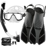 Adults Mask Snorkel Fins Set, Snorkeling Gear for Adult with Fins, Snorkel Sets with Flippers, Adult Anti Leak Scuba Gear with Adjustable Fins Diving Mask Full Dry Top Snorkel with Travel Bags