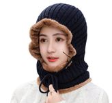 Alexvyan Combined Beanie Warm Cap and Scarf Soft Snow and Air Proof Fleece Knitted Cap (Inside Fur) Woolen Beanie Winter Cap With Scarf for Girl Women (Blue)