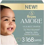 Pampers Amore, Size 3 (13-26 lbs), 168 Count, Our Best Diaper – Hypoallergenic & Fragrance Free, Up to 100% Leakproof, Soft as Cashmere