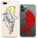 Cavka Matching Couple Cases Compatible with Apple iPhone 12/12 Pro 2020 5G Angel Devil Wings Kawaii Funky Clear Red White Girlfriend Silicone Cover Anniversary Bestie Cute